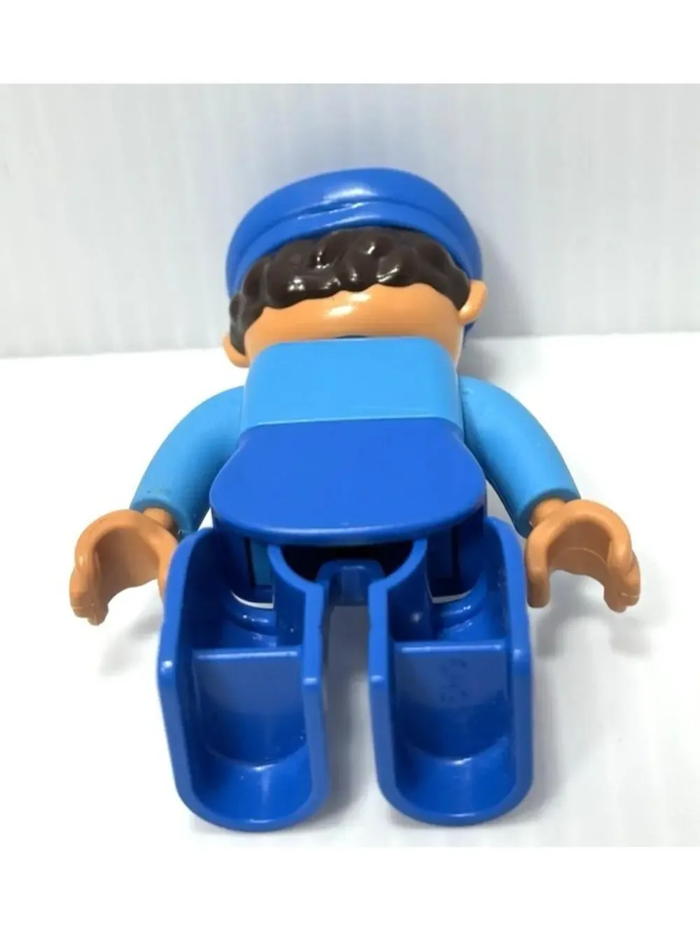 LEGO Duplo Figure Blue Train Driver Engineer Mechanic Blue Hat Overalls GUC